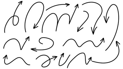 Set arrows pointing in different directions handwritten calligraphy isolated on white background , Flat Modern design, illustration Vector EPS 10