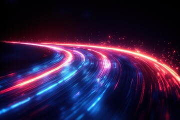 Abstract Neon Light Trails Fiber Optics Background Technology Concept