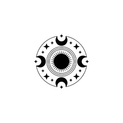 Fototapeta premium Celestial Mandala: Sun, Moon, & Stars, Minimalist Design