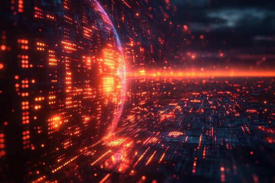 Glowing Futuristic Earth with Data Points Representing Global COVID Activity in Cyberpunk Style