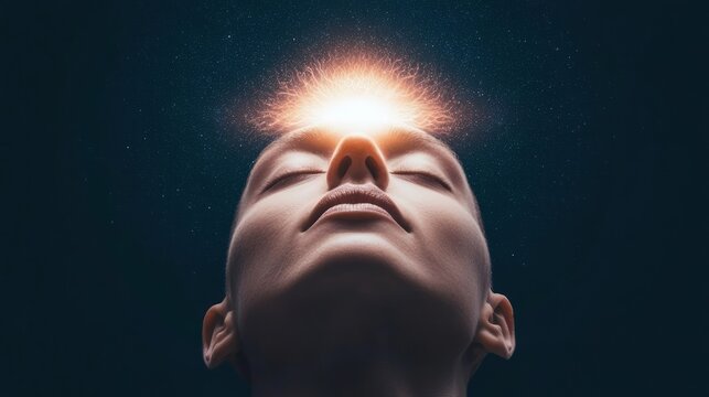 Silhouette of a person in deep thought with a glowing third eye, symbolizing intuition, insight, and spiritual clarity