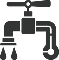 Obraz premium Water Faucet Icon with Two Droplets Plumbing Fixture Silhouette on White