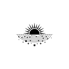Minimalist Sun and Planetary Design, Black and White, Celestial Art