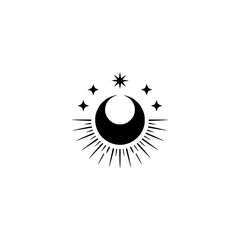 Fototapeta premium Celestial Moon and Stars Logo, Black & White Minimalist Design