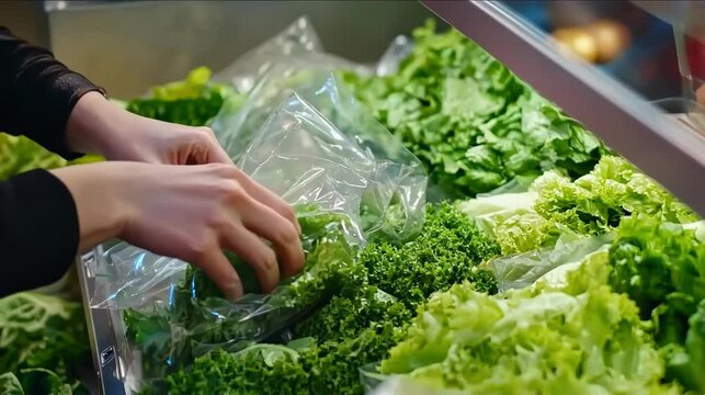 A fresh assortment of green vegetables in a fridge, perfect for healthy meal preparation.