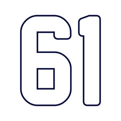 61 Classic Vintage Sport Jersey / Uniform numbers in black with a black outside contour line number on white background for American football, Baseball and Basketball or soccer