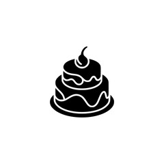 Minimalist Black and White Two-Tiered Cake Icon on White Background