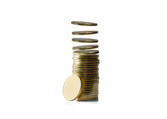 Falling coins form a  coin stack isolated on free png background. Save money, build finances, build...