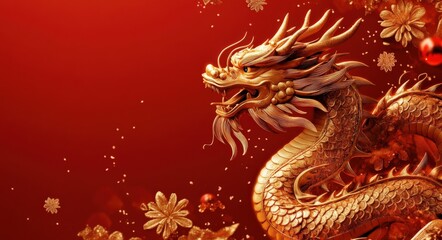 Obraz premium Golden Chinese Dragon Sculpture