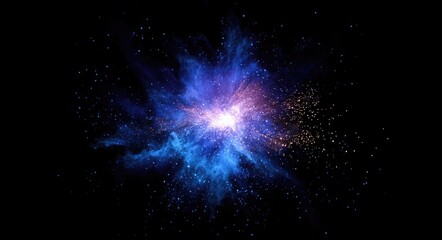 Abstract Background. Dark Blue Glow Particles in Explosive Light Effect