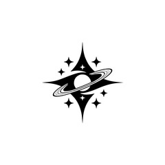 Fototapeta premium Minimalist Space Logo: Black Hole, Stars, Geometric Design