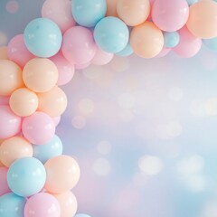 Pastel multicolour balloon arch decoration with pastel backgrounds	