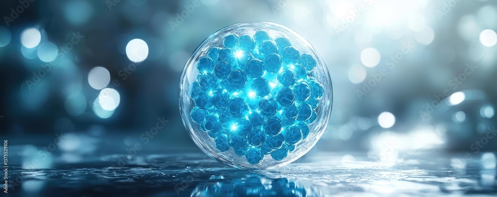Aufkleber blue exosome particles in biotechnology and medical concept. close-up of a blue molecular structure 