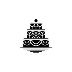 Minimalist Black & White Wedding Cake Icon on White Background