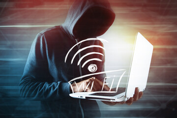 Hacker hacks Wi-Fi system . © Artvibe