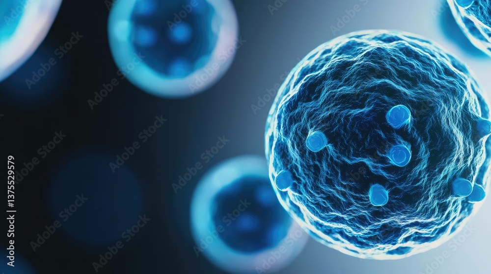 Aufkleber blue exosome particles in biotechnology and medical concept. microscopic view of blue cells showcasi