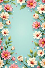 Elegantly swirling floral pattern with playful daisy motifs in pastel colors, flowers, pattern