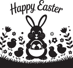 Happy Easter Bunny with Floral Eggs and Decorations
