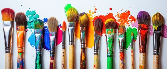 Colorful Paint Brushes on White Background Creative Arts Concept