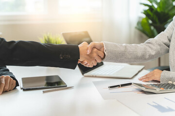 Deal agreement confirm, Two business people shaking hands to be partner in business and support together.
