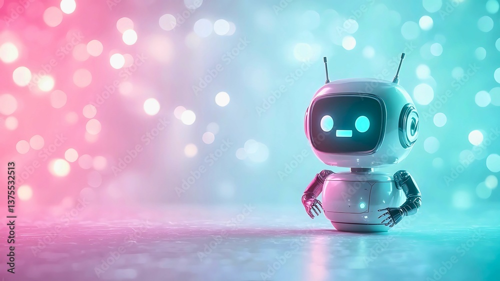 Poster a charming robot standing with a gradient bokeh background