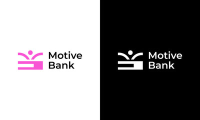 Successful man with bank logo design template for business