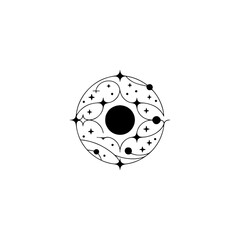 Elegant Celestial Design: Minimalist Black Circle Ornament on White