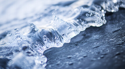 of ice melting on a surface, with random droplets and textures creating fluid shapes and forms 