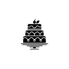 Minimalist Black Tiered Cake Icon on White, Celebration Design