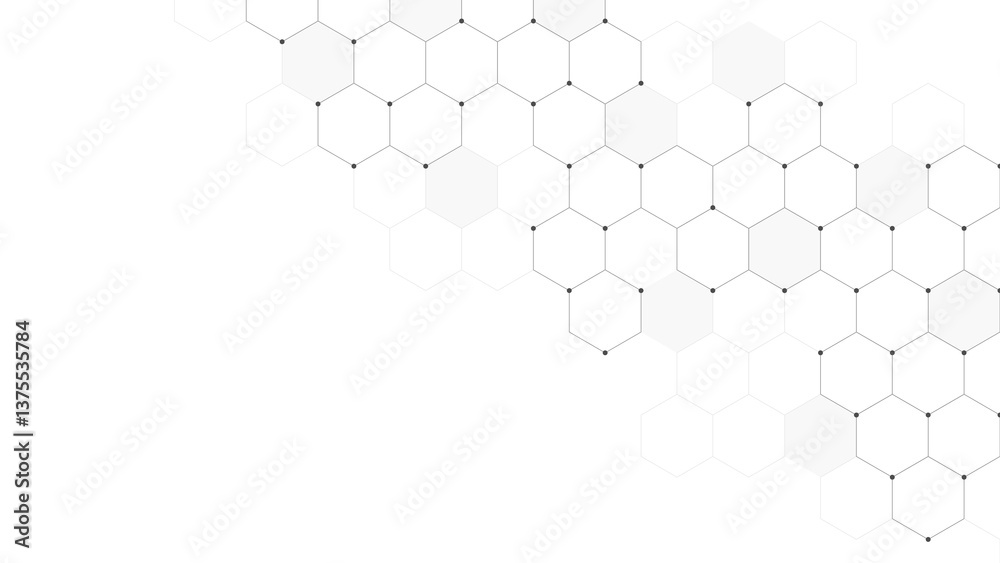 Poster Hexagons pattern. Geometric abstract background with simple hexagonal elements. Creative idea for medical, technology or science design