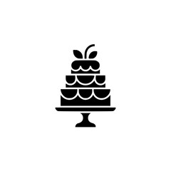 Black Tiered Cake Icon on White: Minimalist Design