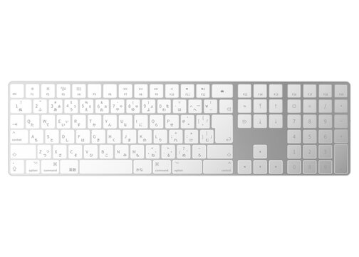 JIS規格 アルミニウムのリアルなパソコン用 日本語キーボードのイラスト 3D