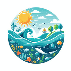 date, water, nature, illustration, blue, holiday, environment, day, ocean, vector, poster, conservation, protection, marine, celebration, sea, world, awareness, june, life, support, ecology, earth, ba