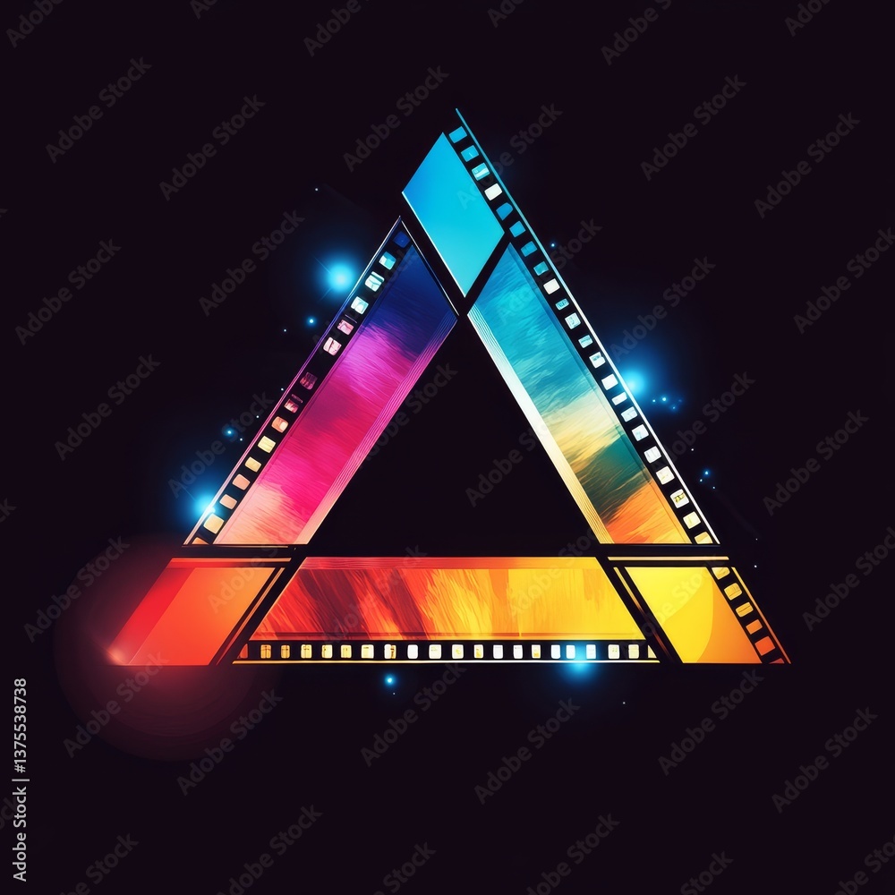 Poster vibrant film strip triangle: a colorful abstract representation of cinema and artistic expression on