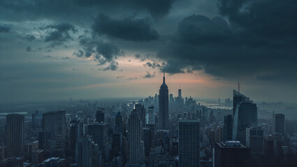 Fototapeta premium Metropolis under storm clouds at dusk