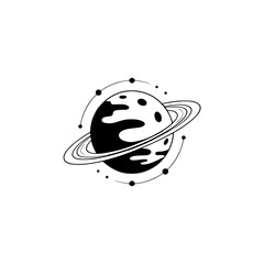 Minimalist Planet Illustration: Black & White, Space, Astronomy, Logo Design