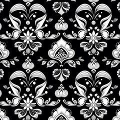 Elegant Black and White Baroque Floral Pattern Design