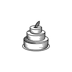 Simple Cake Illustration: Line Art on White, Minimalist Design