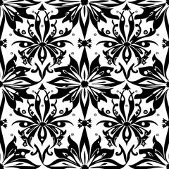 Fototapeta premium Elegant Black and White Baroque Floral Pattern Design
