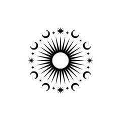Celestial Sunburst Emblem: Modern Minimalist Design for Logos