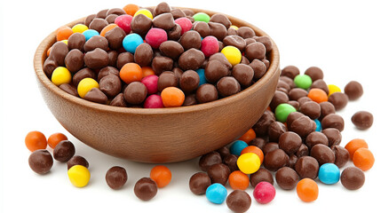 bowl of colorful candy on white background, inviting joy