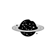 Celestial Planet Illustration: Minimalist Gemini Constellation Design