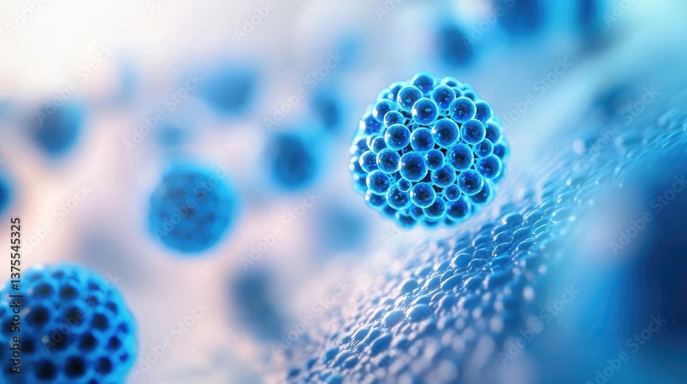Aufkleber blue exosome particles in cosmetology biotechnology concept. abstract representation of microscopic 