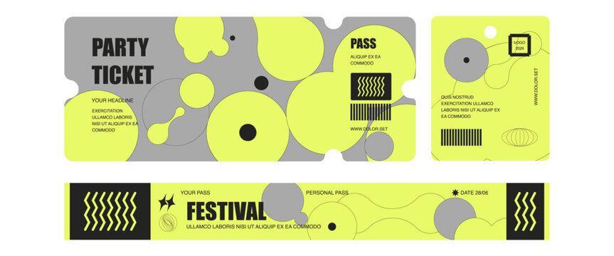 Control ticket bracelets for events, disco, festival, fan zone, party, staff. Vector mockup of a festival bracelet in a futuristic style.	
