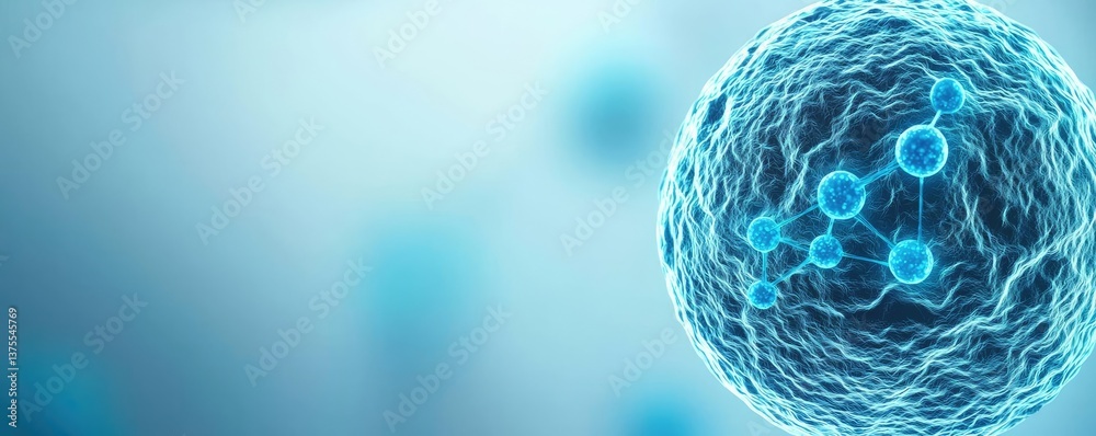 Poster blue exosome particles in biotechnology and medical concept. close-up view of a molecular structure 