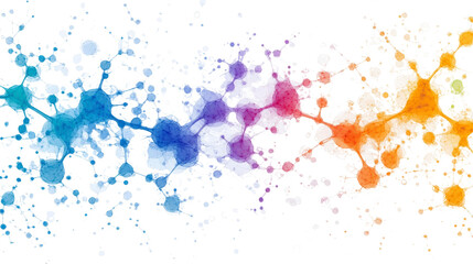 Naklejka premium Colorful Abstract Molecule Representation with Watercolor Effect on Dark Background for Science and Technology Concepts