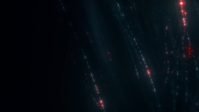 Futuristic glowing abstract blue and purple particle string background loop. AI network and advanced technology 3D animation depicting neural networks, artificial intelligence and quantum computing.