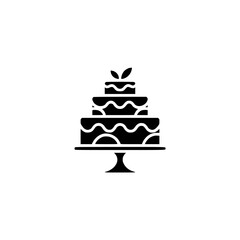 Elegant Black and White Cake Icon on Stand, Minimalist Design