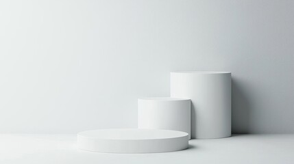 Minimalist display of white geometric shapes arranged on a soft background for creative presentations.