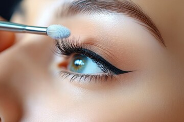 Hyper-Realistic Close-Up of Woman Receiving Eyelash Extensions in Beauty Salon